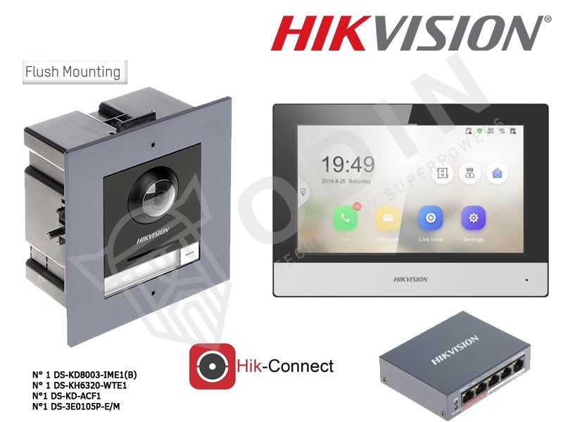 HIKVISION KIT-DS-KD8003-IME1 Kit Videocitofono IP 2 Megapixel 180°+ cornice da incasso con monitor Touch Wifi e Switch PoE