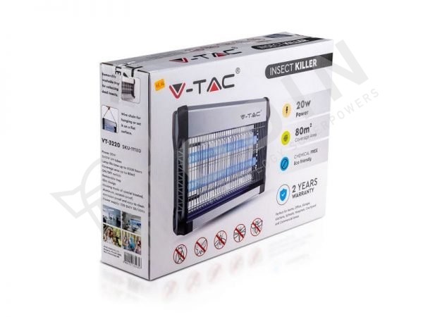 Zanzariera Elettrica potenza 20W Tubi UV per 80 mq V-TAC VT-3220