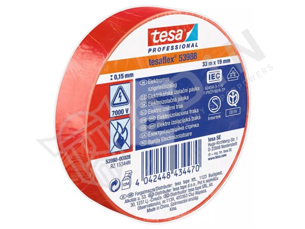Nastro isolante Tesa 53988-00021-00 in PVC morbido (rosso) 33 m x 19 mm