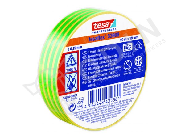 Nastro isolante Tesa 53988-00081-00 in PVC morbido (giallo/verde) 20 m x 19 mm