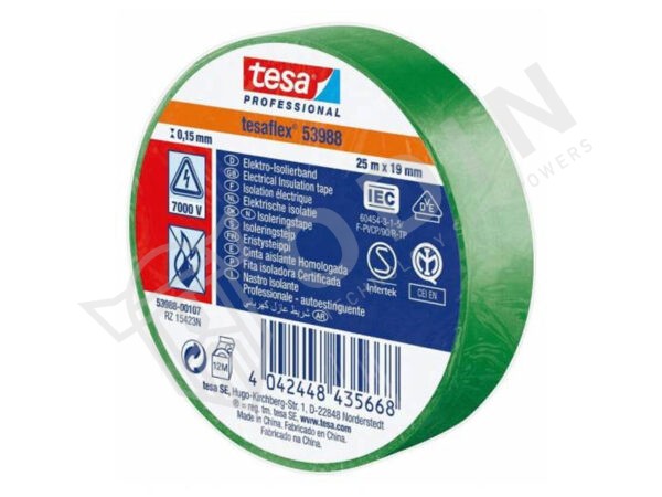 Nastro isolante Tesa 53988-00111-000 in PVC morbido (verde) 20 m x 19 mm