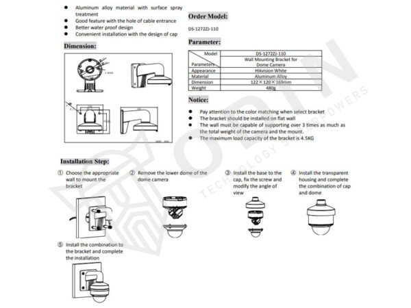 Hikvision DS-1272ZJ-110 Staffa per telecamere mini dome montaggio a parete