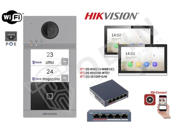 HIKVISION KIT-DS-KV8213-WME1-P Kit Videocitofono bifamiliare IP 2 Megapixel con monitor Touch e switch PoE