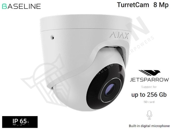 Ajax Telecamera TurretCam 64929 IP 8 Megapixel IP65 con microfono 4 mm con slot per micro SD fino a 256GB, IR fino a 35 mt