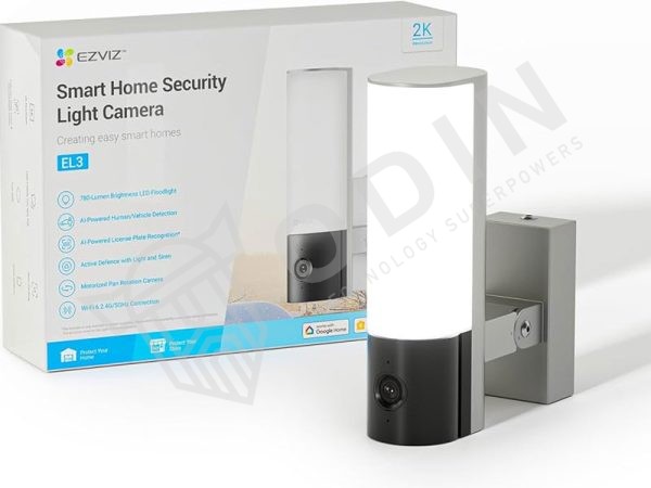 EZVIZ EL3 Telecamera intelligente regolabile 2K con luce a parete integrata e riconoscimento della targa