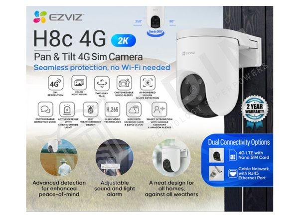 EZVIZ CS-H8C 4G Telecamera 4G Panoramica 2K motorizzata per esterno con tracciamento automatico