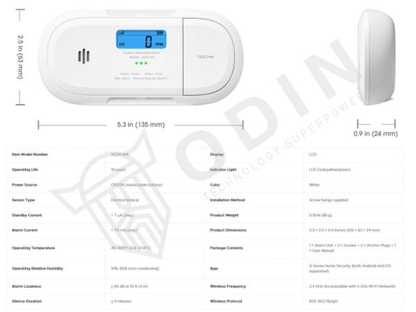 Rilevatore monossido di carbonio Wi-fi a batterie gestibile tramite App con cicalino da 85 db con notifiche in tempo reale X-SENSE