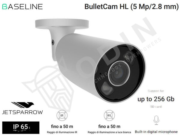 Ajax Telecamera BulletCam HL 126253 IP 5 Megapixel IP65 con microfono 2,8 mm con slot per micro SD fino a 256GB, IR fino a 50 mt e luce calda
