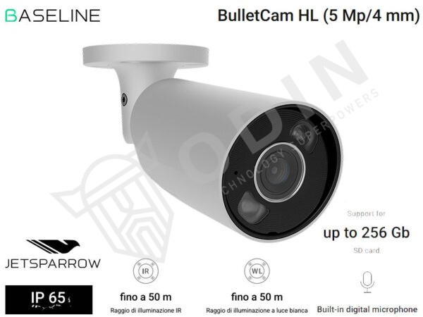 Ajax Telecamera BulletCam HL 126255 IP 5 Megapixel IP65 con microfono 4 mm con slot per micro SD fino a 256GB, IR fino a 50 mt e luce calda