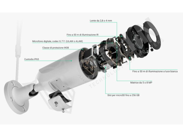 Alternative view of Ajax Telecamera BulletCam HL 126253 IP 5 Megapixel IP65 con microfono 2,8 mm con slot per micro SD fino a 256GB, IR fino a 50 mt e luce calda