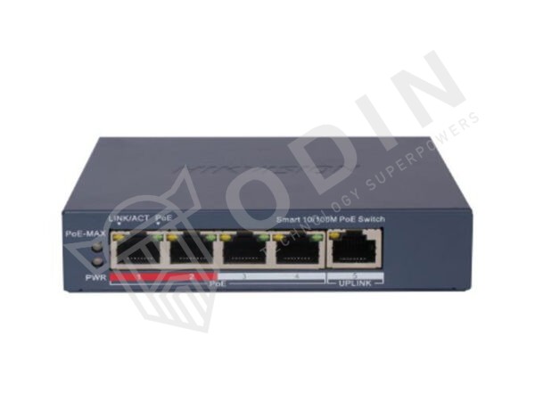 Hikvision DS-3E1105P-EI Switch PoE 5 Porte 10/100Mbps gestito, portata fino a 300 mt