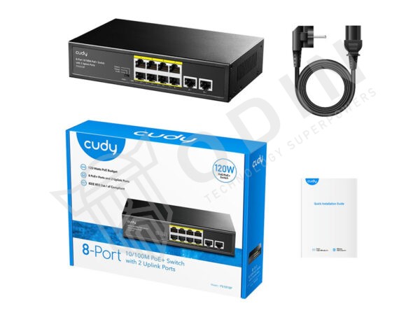 CUDY FS1010P Switch PoE 8 porte con 2 UpLink RJ45 - 120W max 10/100 Mbps