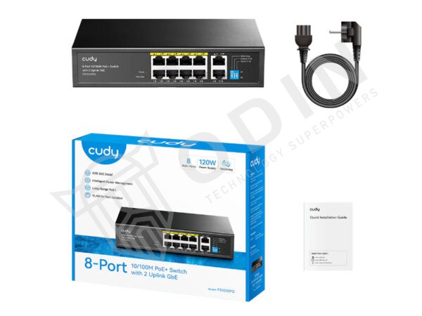 CUDY FS1010PG Switch PoE 8 porte con 2 UpLink RJ45 Gigabit - 120W max 10/100/1000 Mbps