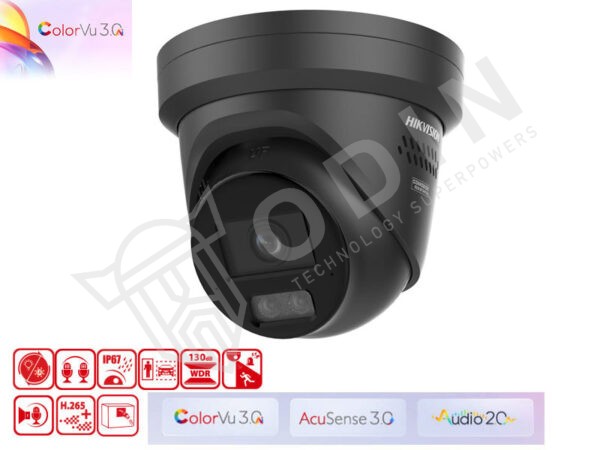 Hikvision DS-2CD2387G3-LIS2UY/SRB Telecamera ColorVu 3.0 Smart Hybrid Acusense turret Ip 8 Mpx ottica 2,8 mm colore nero